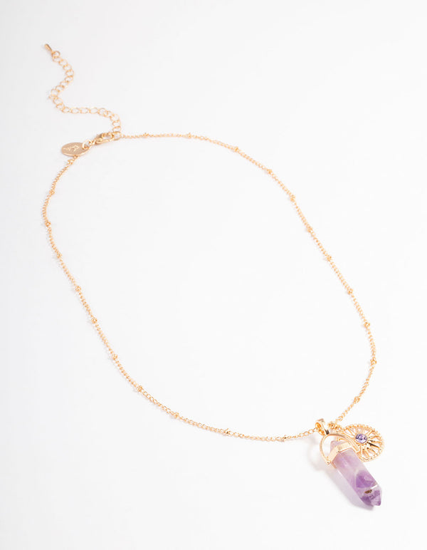 Gold Amethyst Shard Disc Necklace