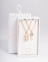 Rose Gold Diamante Lock & Key Necklace Pack - link has visual effect only