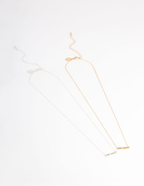 Mixed Metal Sister Bar Necklace Pack