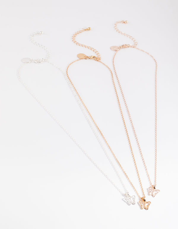 Mixed Metal Butterfly Outline Necklace Pack