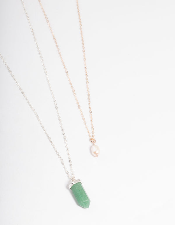 Mixed Metal Jade & Freshwater Pearl Necklace Pack