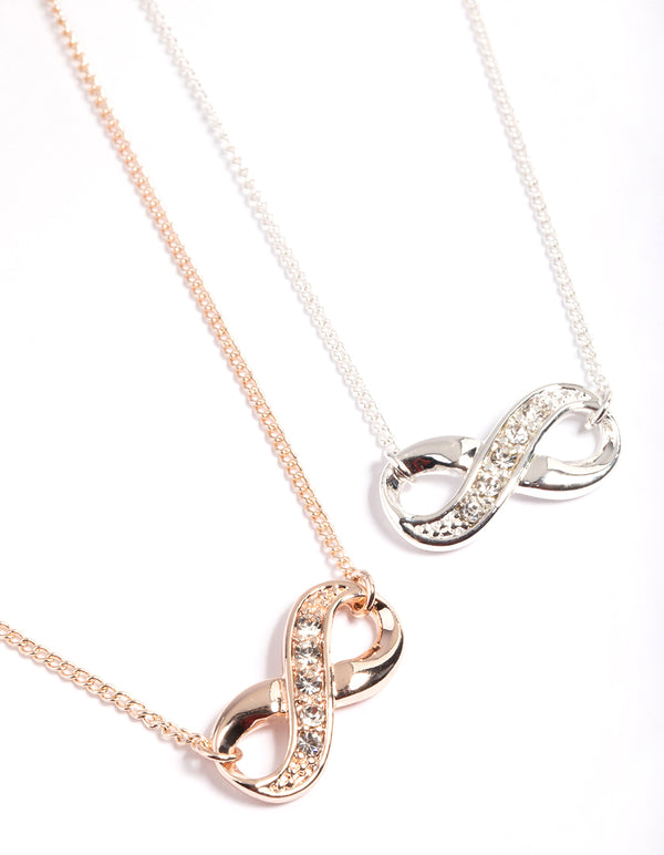 Mixed Metal Diamante Infinity Necklace Pack