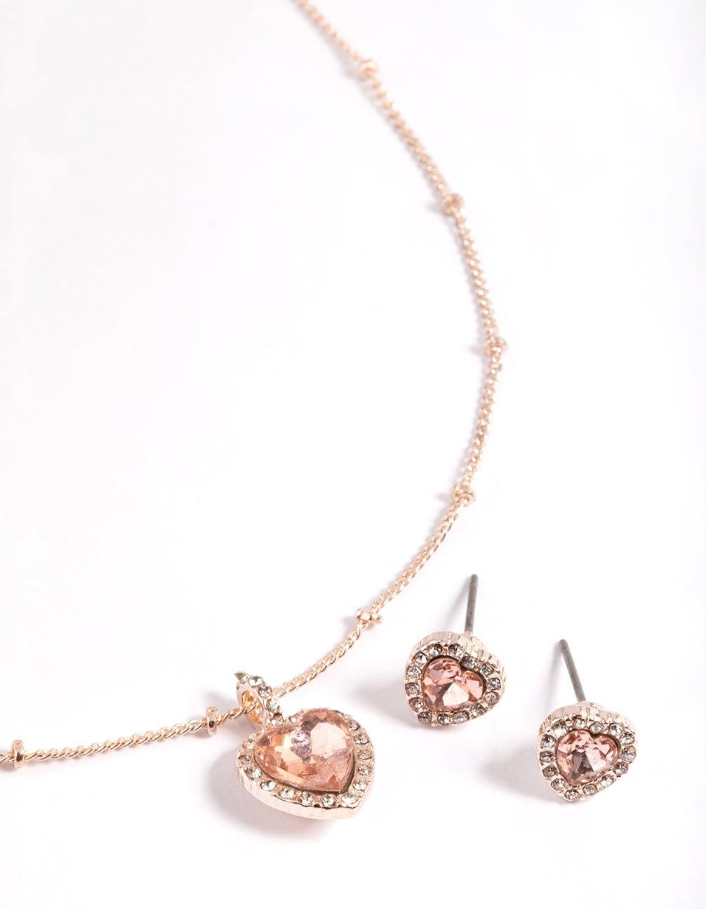 Rose Gold Heart Halo Ball Necklace & Earring Set