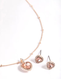 Rose Gold Heart Halo Ball Necklace & Earring Set - link has visual effect only