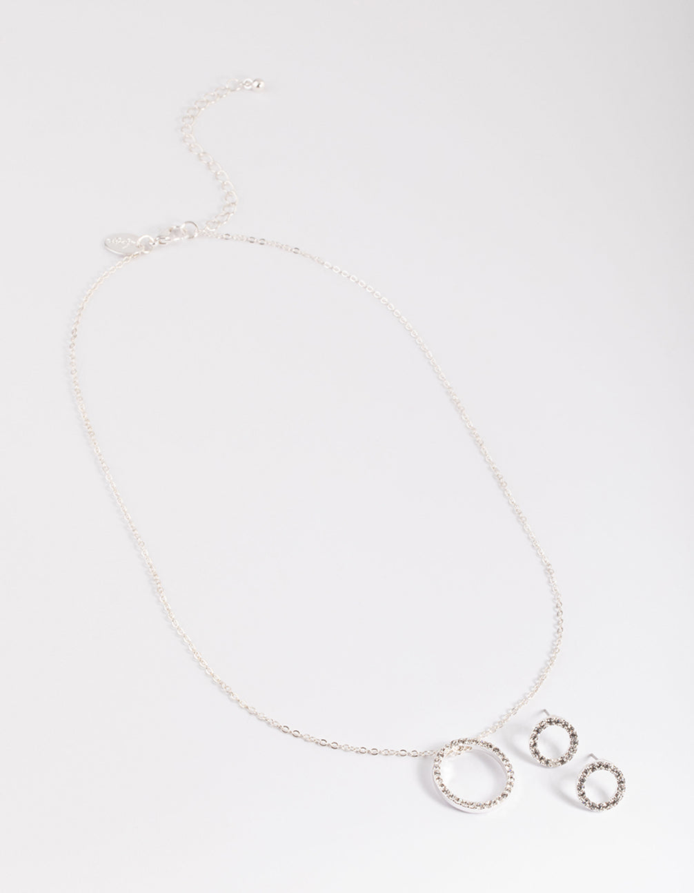 Silver Diamante Open Circle Necklace & Stud Earrings Set