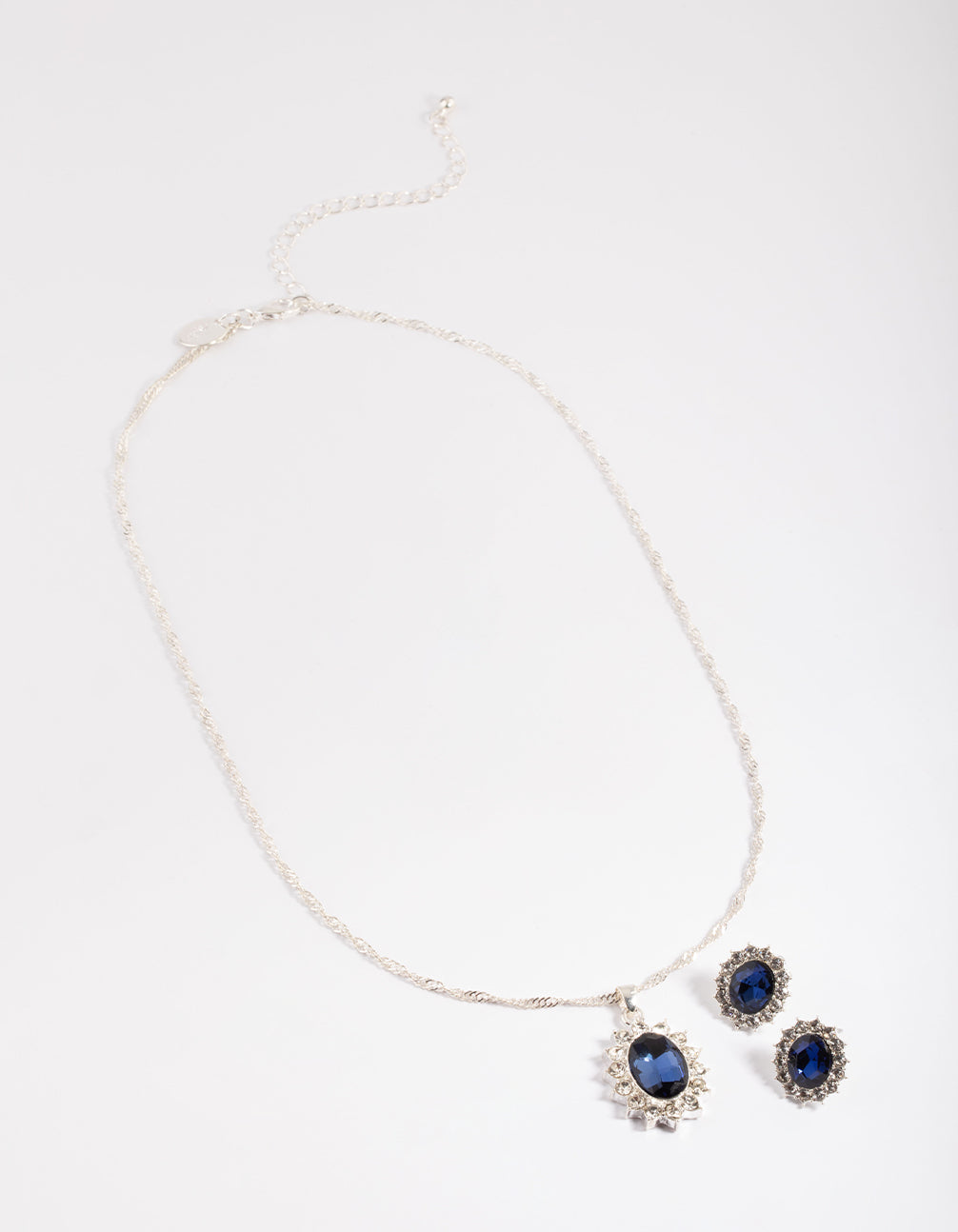 Silver Diana Halo Necklace & Stud Earrings Set
