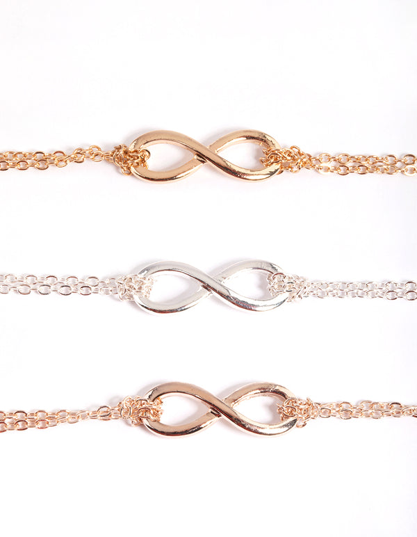 Mixed Metal Polished Infinity Bracelet Pack