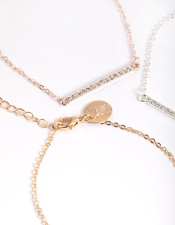 Mixed Metal Diamante Bar Bracelet Pack