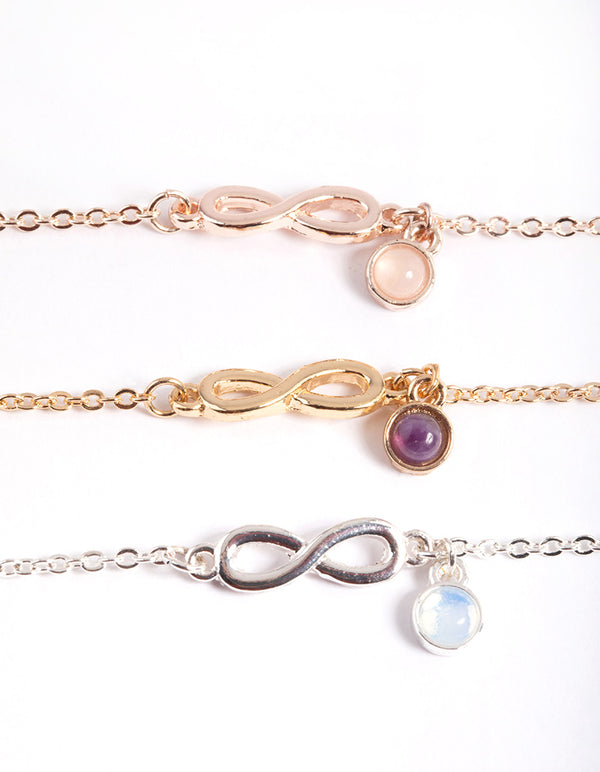 Mixed Metal Rose Quartz & Amethyst Infinity Pack Bracelet