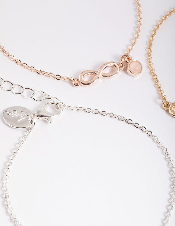 Mixed Metal Rose Quartz & Amethyst Infinity Pack Bracelet