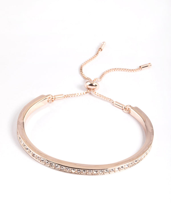 Rose Gold Diamante Bangle with Toggle Bracelet
