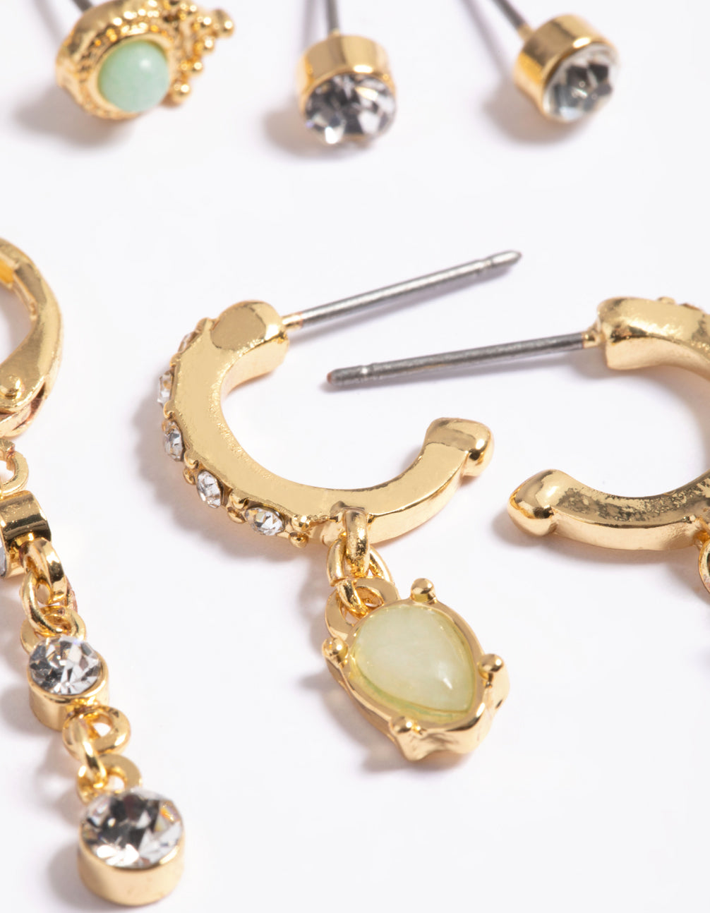 Gold Plated Green Diamante Earring Pack