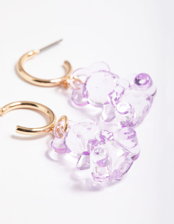 Lilac Cute Bear Huggie Earrings