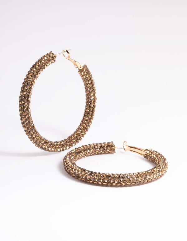 Gold Diamante 40mm Crystal Hoop Earrings