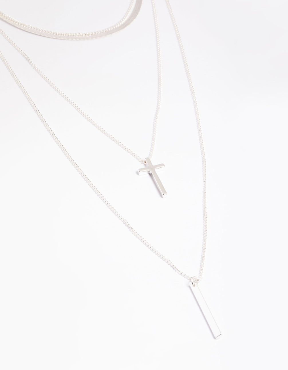 Silver Molten Row Cross Snakechain Necklace