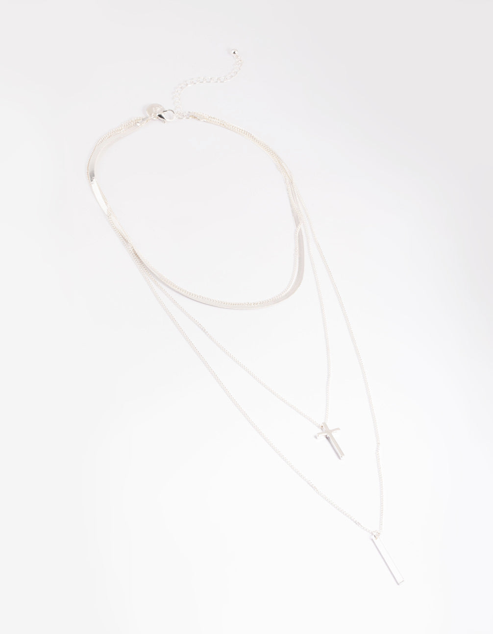 Silver Molten Row Cross Snakechain Necklace