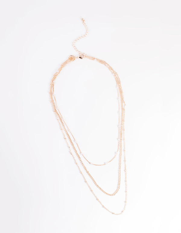 Rose Gold Dainty Multi Chain Pearl Necklace