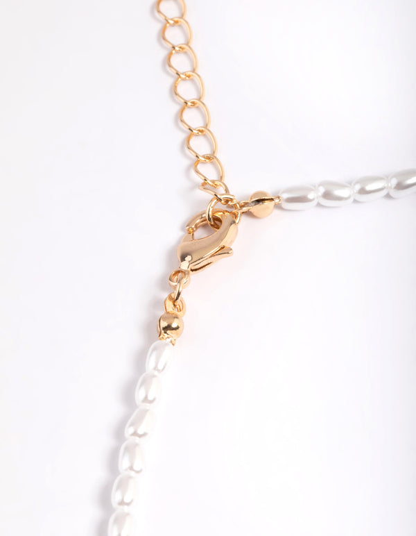 Gold Pearly Disc Pendant Necklace