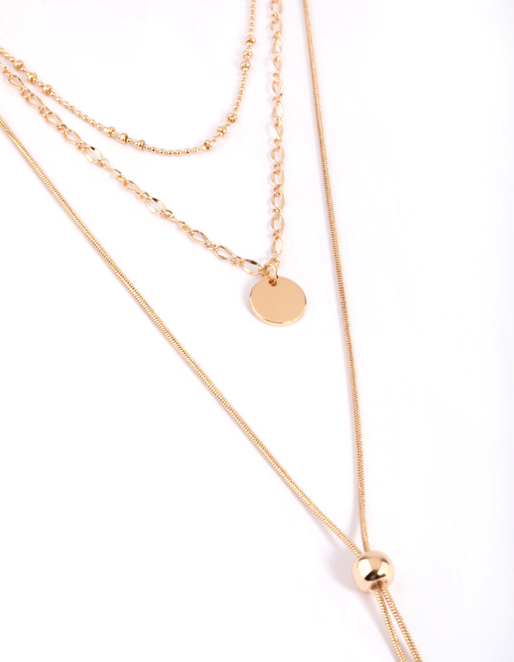 Gold Mixed Metal Disc Pendant Layered Necklace
