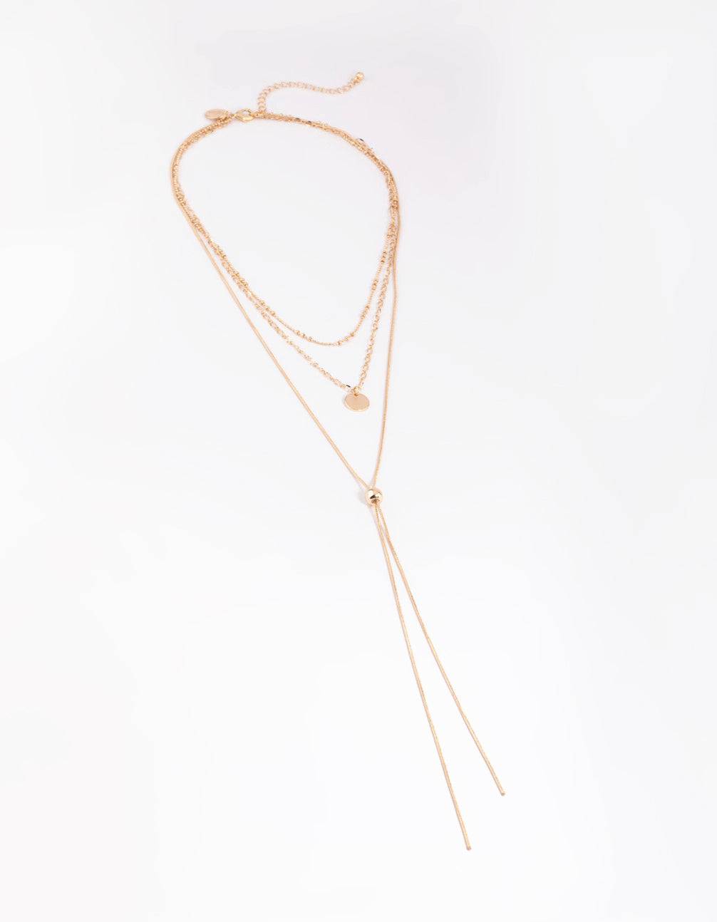 Gold Mixed Metal Disc Pendant Layered Necklace