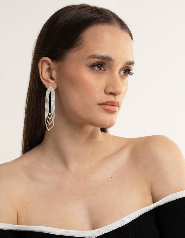 Cubic Zirconia Oval Cupchain Drop Earrings