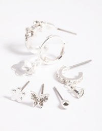 Silver Flower & Butterfly Earrings 6-Pack - link has visual effect only