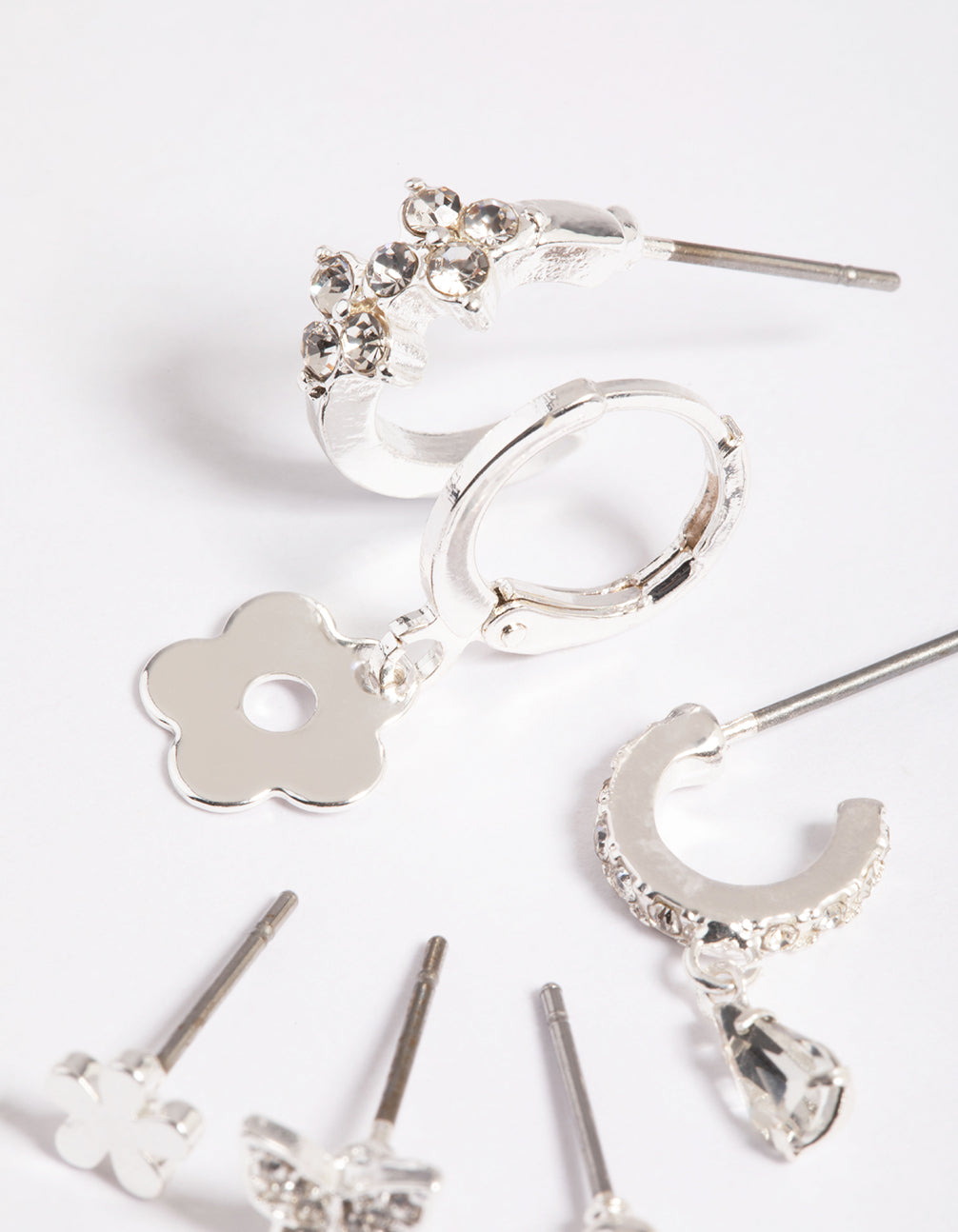 Silver Flower & Butterfly Earrings 6-Pack