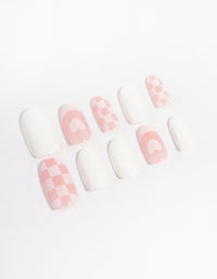 Pink & Plain Checkerboard Press On Nails - link has visual effect only