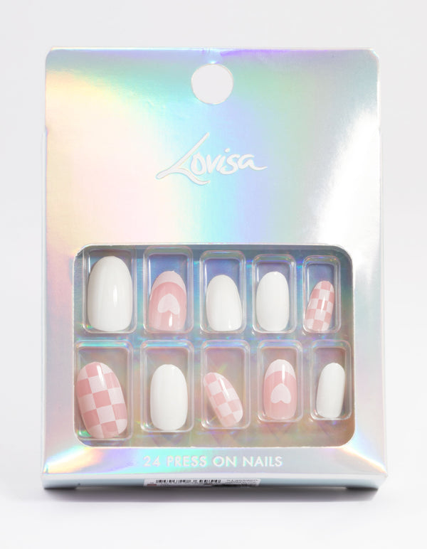Pink & Plain Checkerboard Press On Nails