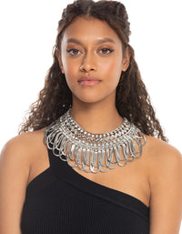 Silver Diamante Aztec Drape Collar Necklace - link has visual effect only
