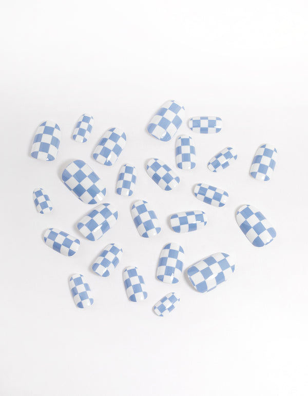 Blue Checkerboard Press On Nails