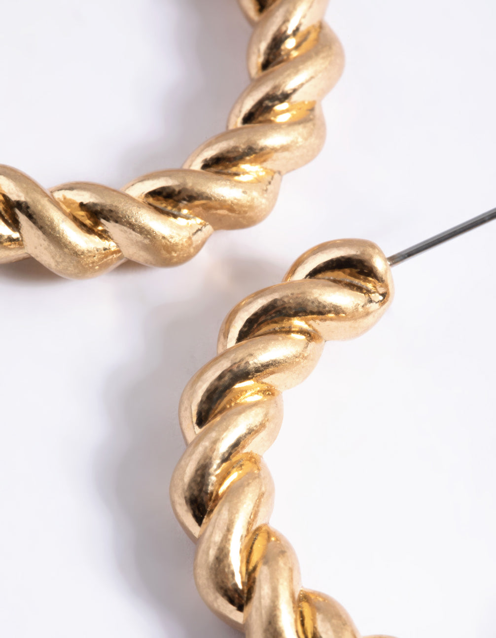 Worn Gold Twisted Medium Hoop Earrings