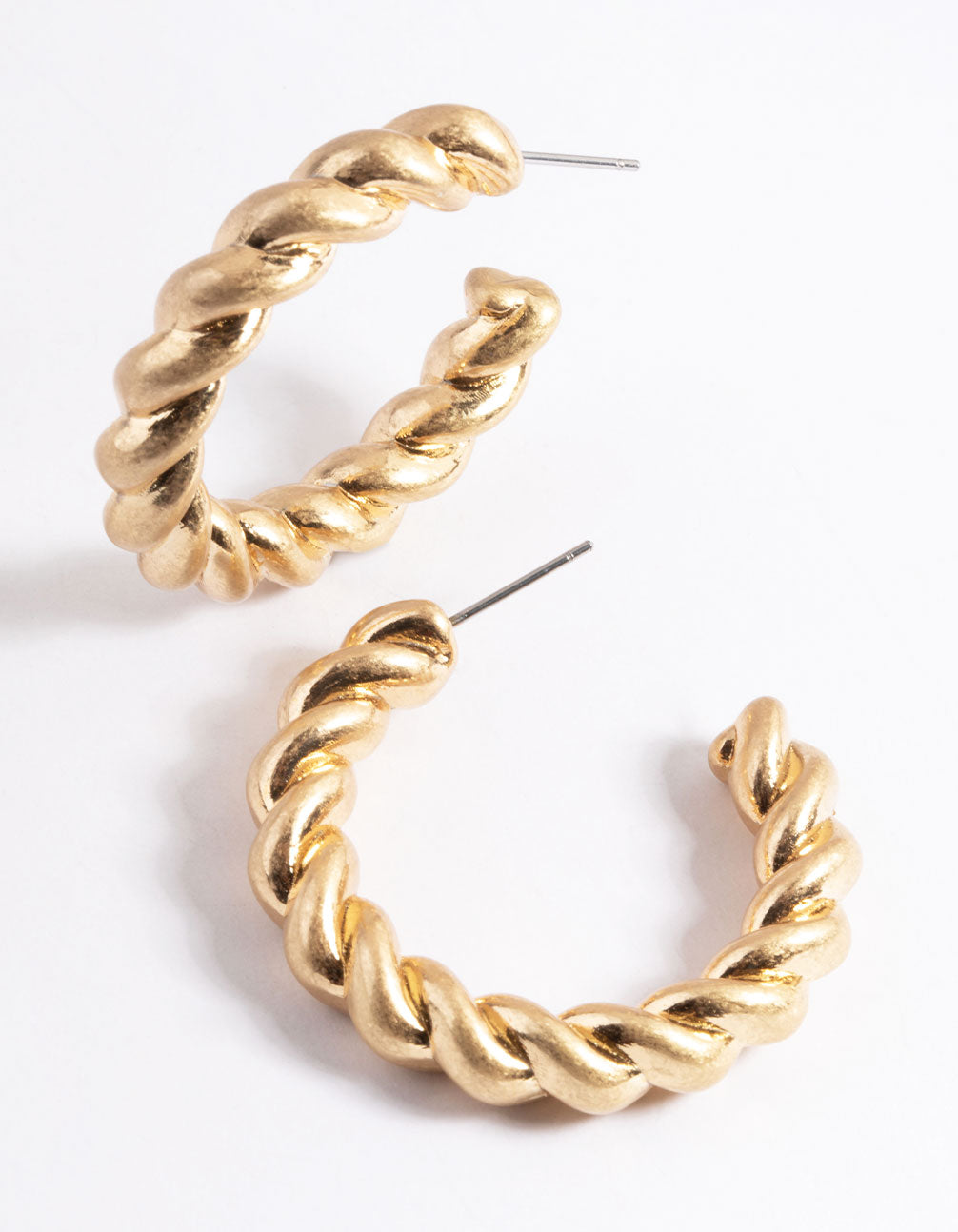 Worn Gold Twisted Medium Hoop Earrings