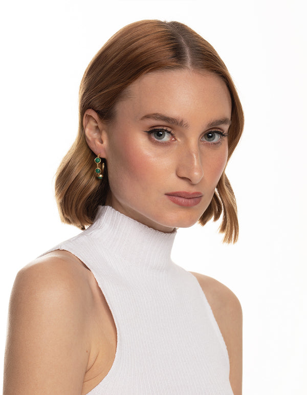 Worn Gold Stone Detail Hoop Earrings