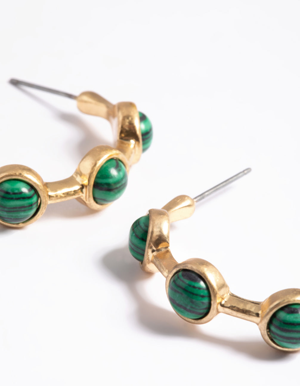 Worn Gold Stone Detail Hoop Earrings