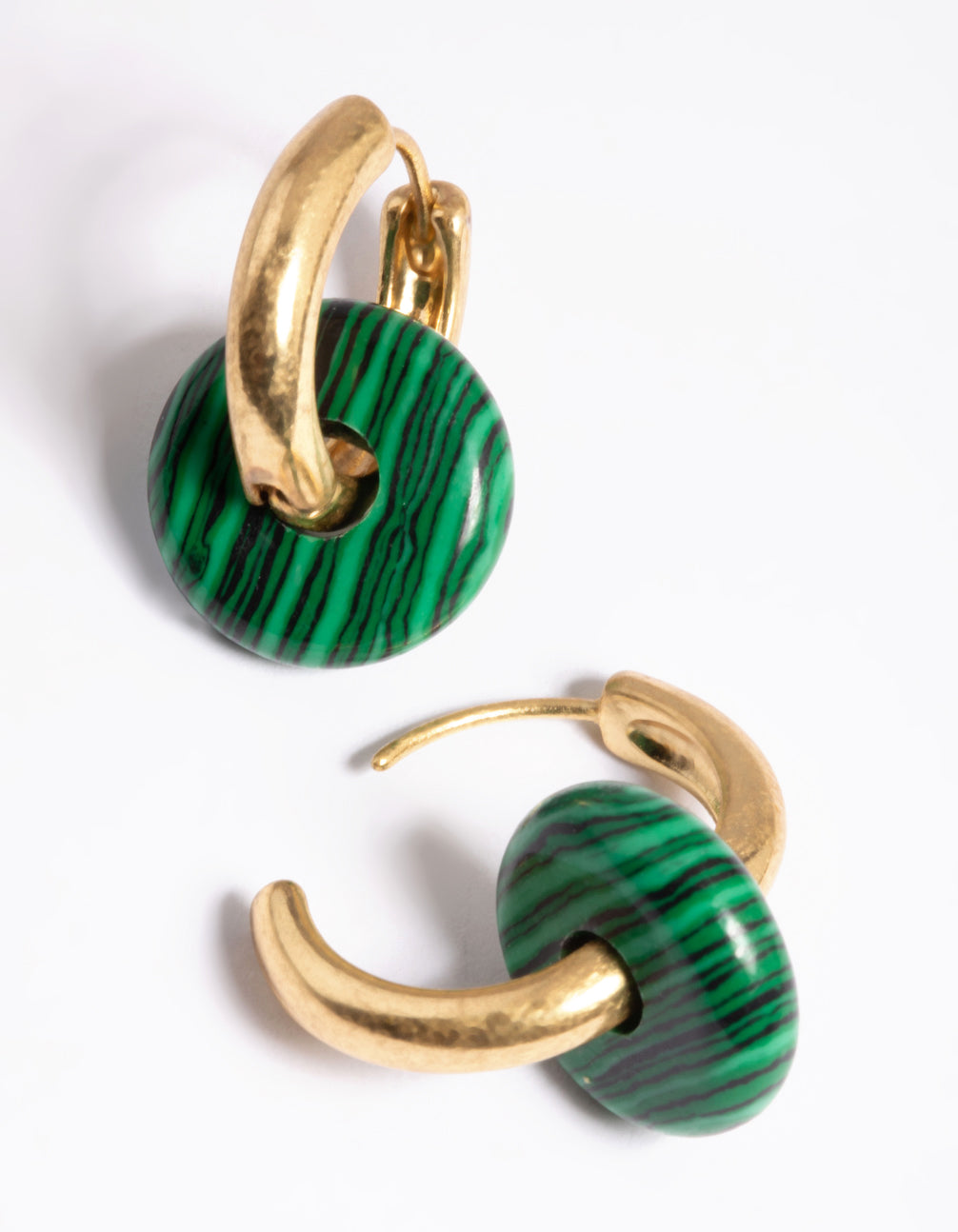 Worn Gold Green Disc Huggie Earrings