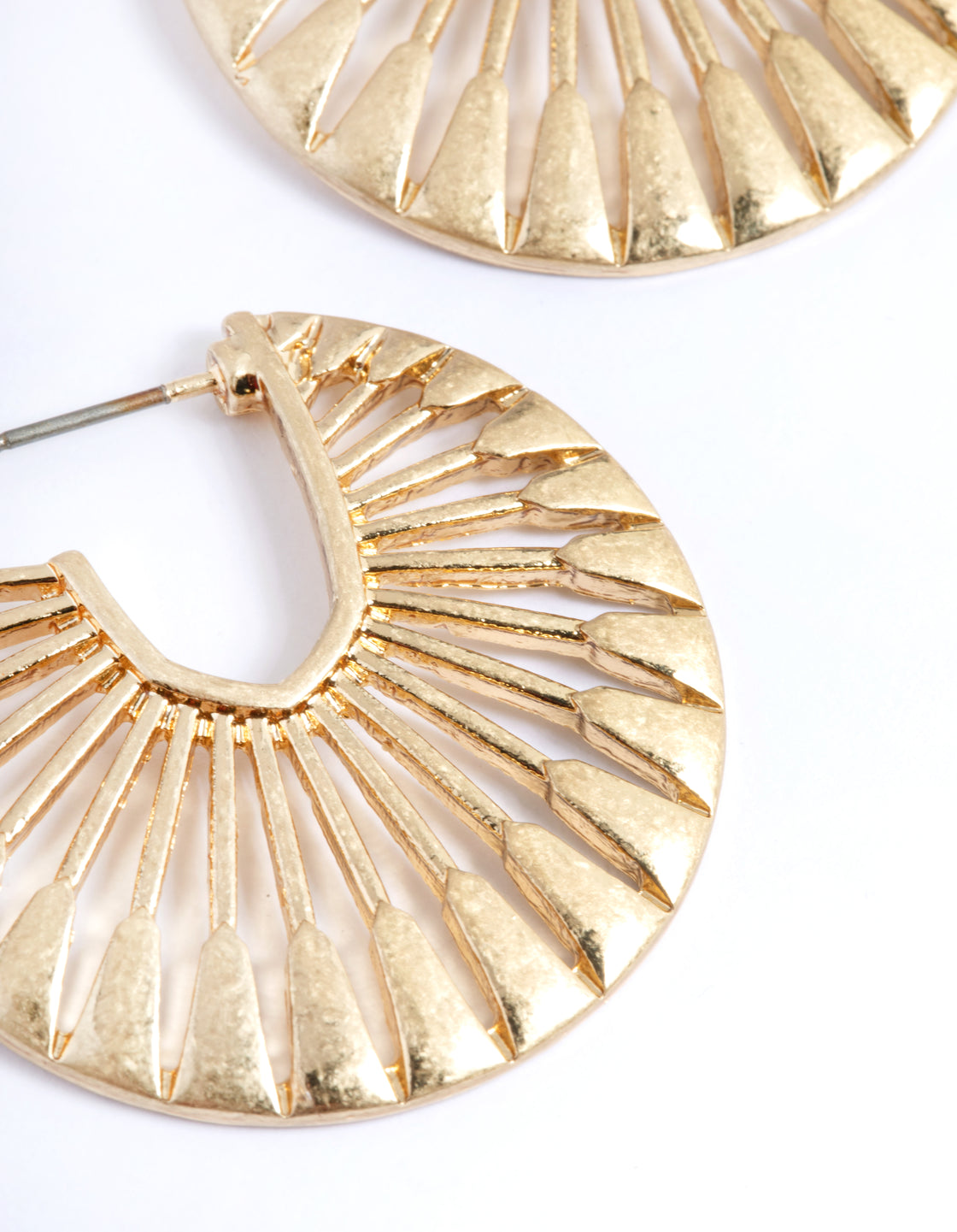 Worn Gold Open Fan Hoop Earrings