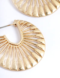 Worn Gold Open Fan Hoop Earrings - link has visual effect only