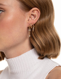 Worn Gold Pearl & Bead Hoop Earrings Pack - link has visual effect only