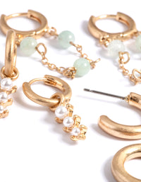 Worn Gold Pearl & Bead Hoop Earrings Pack - link has visual effect only
