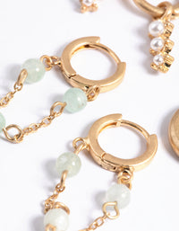 Worn Gold Pearl & Bead Hoop Earrings Pack - link has visual effect only