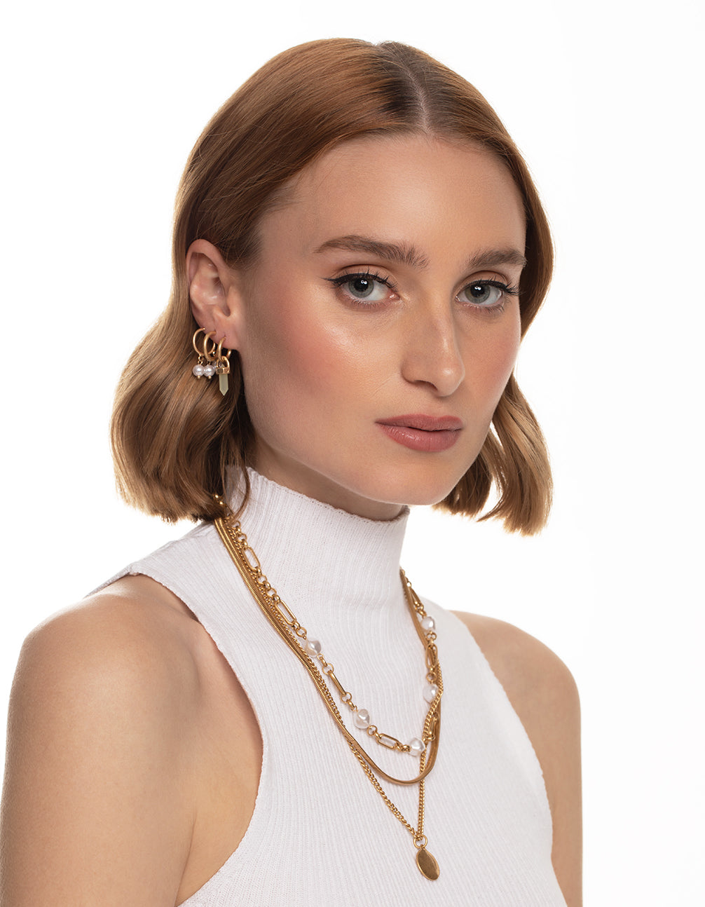 Worn Gold Shard & Pearl Pack Hoop Earrings