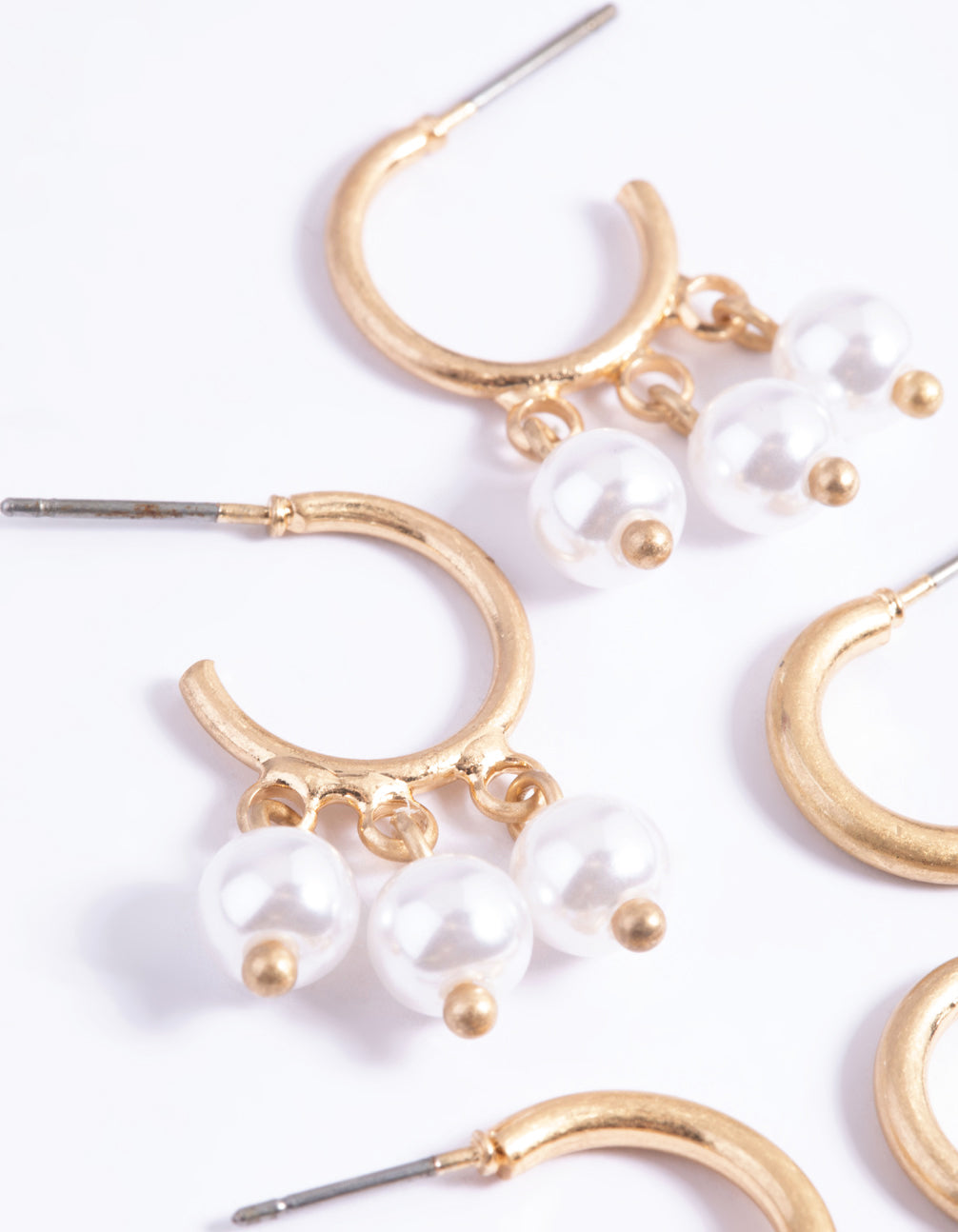 Worn Gold Shard & Pearl Pack Hoop Earrings