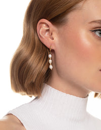 Worn Gold Freshwater Pearl Drop Huggie Earrings - link has visual effect only