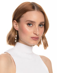 Worn Gold Three Pearl Threader Earrings - link has visual effect only