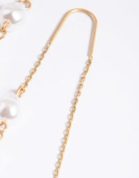 Worn Gold Three Pearl Threader Earrings - link has visual effect only