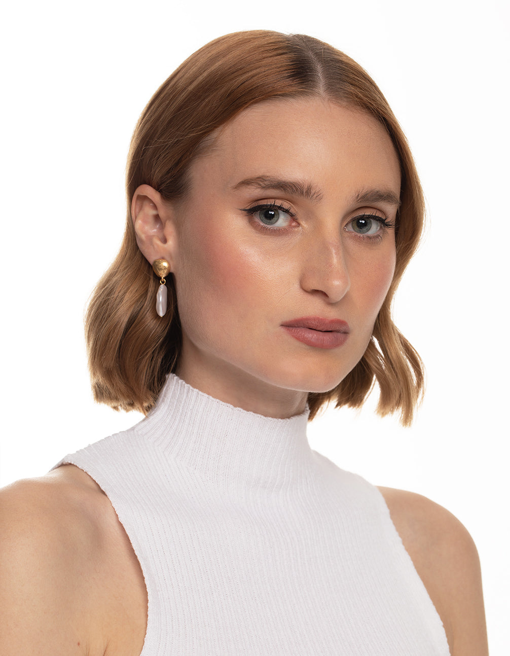 Worn Gold Dome Pearl Drop Earrings