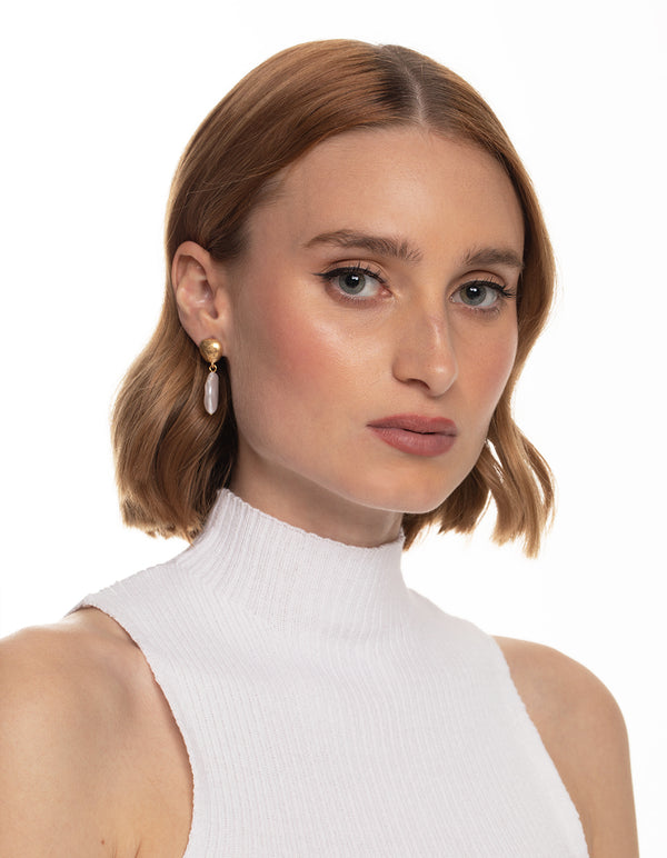 Worn Gold Dome Pearl Drop Earrings