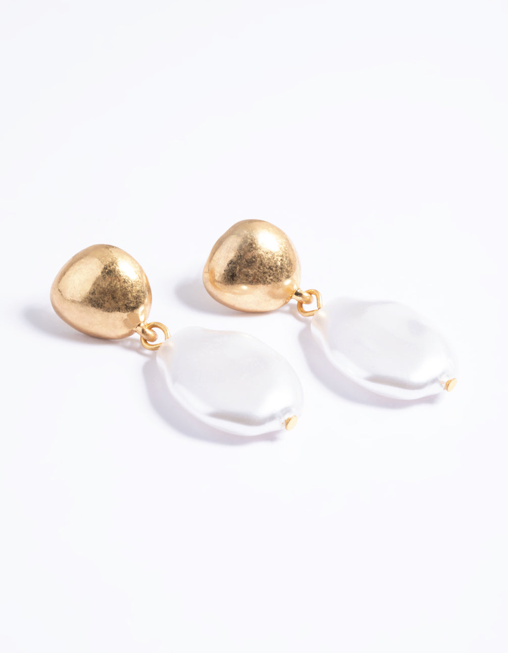 Worn Gold Dome Pearl Drop Earrings