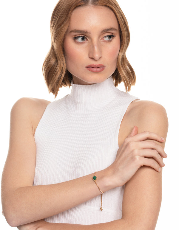 Worn Gold Green Teardrop Toggle Bracelet